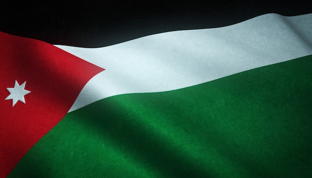 Снимок крупным планом развевающегося флага Иордании с интересными текстурами