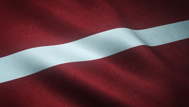 Closeup shot of the waving flag of Latvia with interesting textures