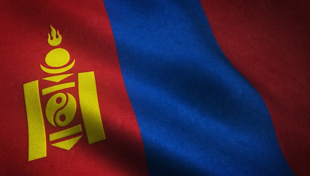 Closeup shot of the waving flag of mongolia with interesting textures