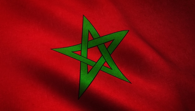 興味深いテクスチャとモロッコの手を振る旗のクローズアップショット