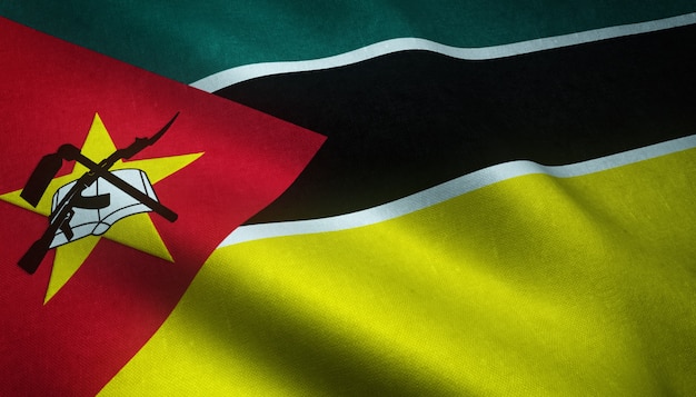 Closeup shot of the waving flag of Mozambique