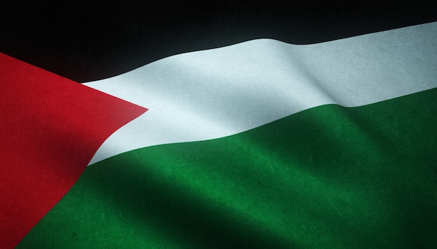팔레스타인의 흔들며 깃발의 근접 촬영 샷