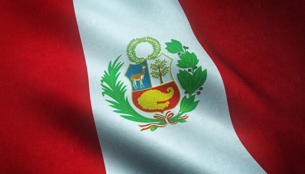 ペルーの手を振っている旗のクローズアップショットと興味深いテクスチャ