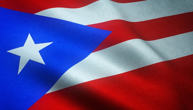Closeup shot of the waving flag of Puerto Rico with interesting textures