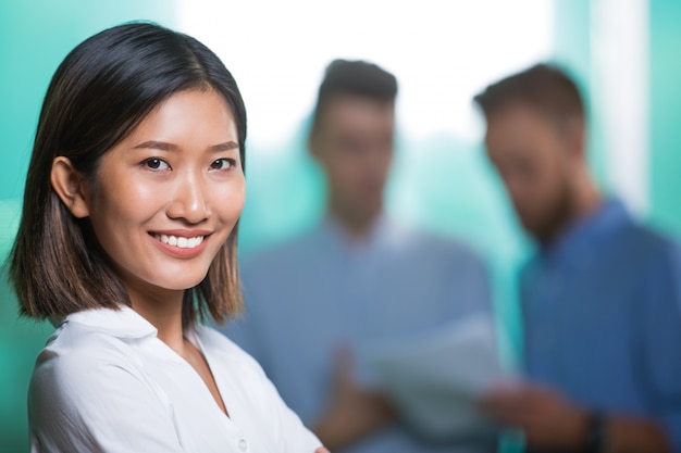 Free photo closeup of smiling beautiful young asian woman