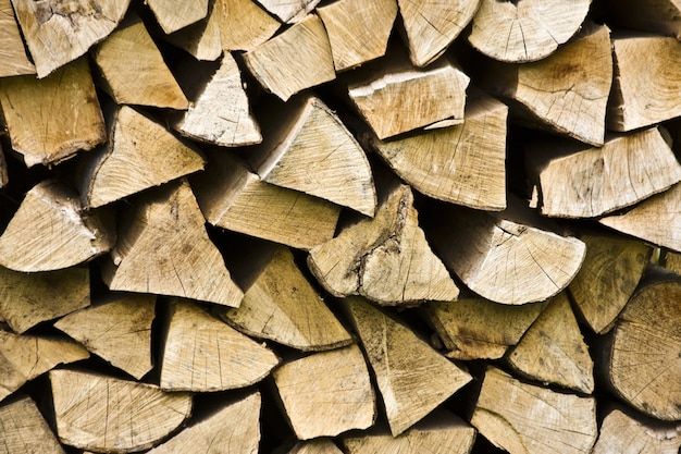 Closeup of stacked tree lumber under the sunlight at daytime