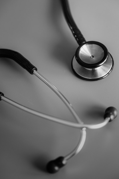 Closeup of stethoscope isolated on white table