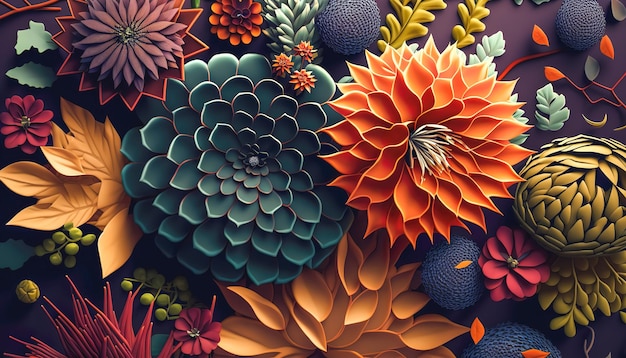 Closeup textural bright exotic flowers generative Al