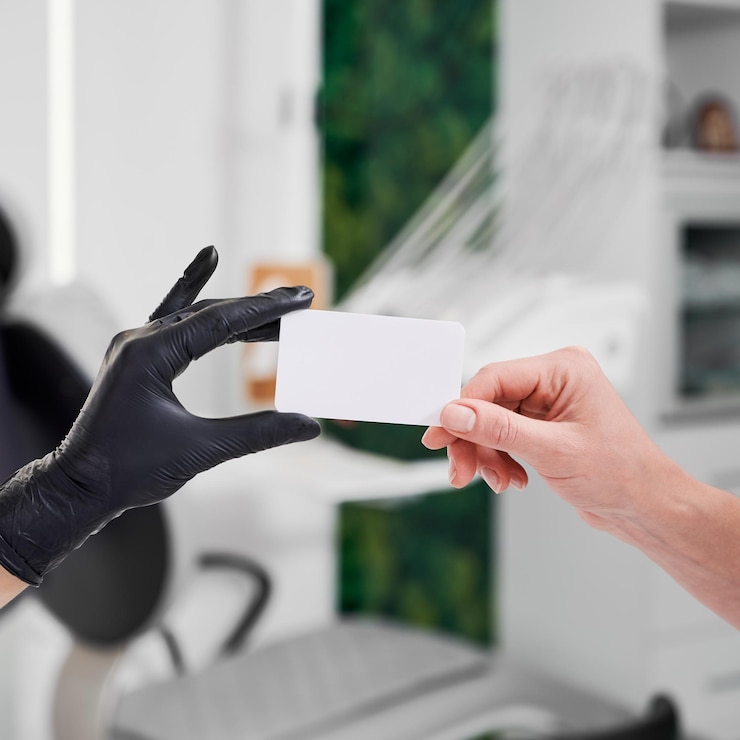 Free Photo closeup of two hands giving a business card