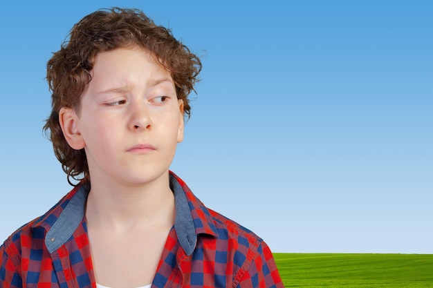 Free photo closeup up portrait of s suspicious cautious child boy