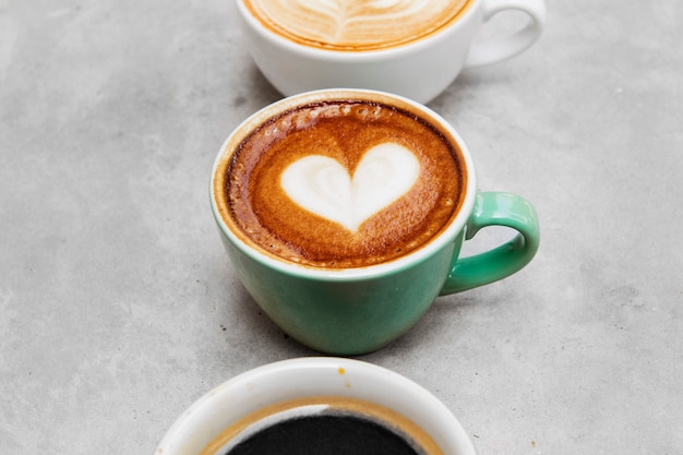 Closeup of various hot coffee