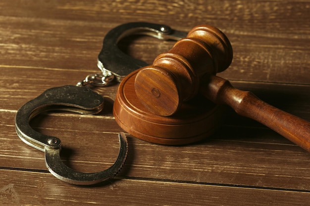 Free photo closeup view of brown wooden mallet of judge