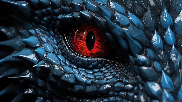 Free photo a closeup view of dragon eyes with blue scales