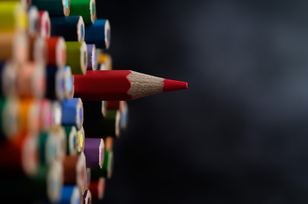 Free photo closeup with a group of colored pencils, selected focus, red