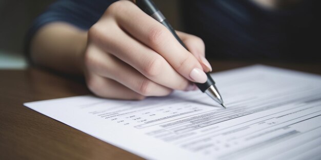 Closeup of woman filling out an application