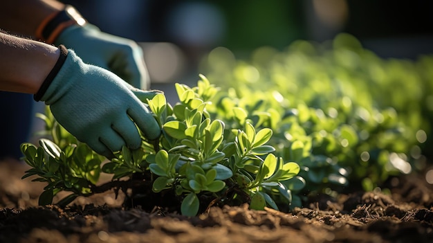 Free photo closeup of a woman's hands in gloves pruning bushes