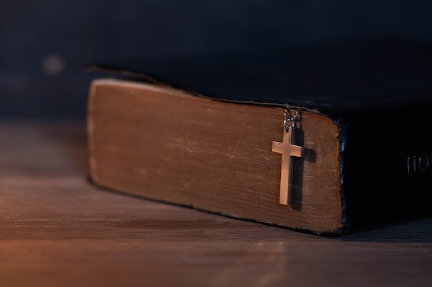 Closeup of wooden christian cross