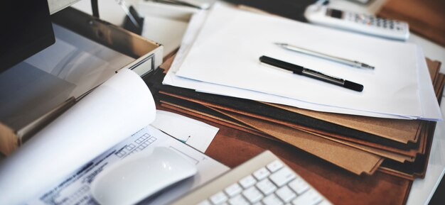 Closeup of working table workplace office