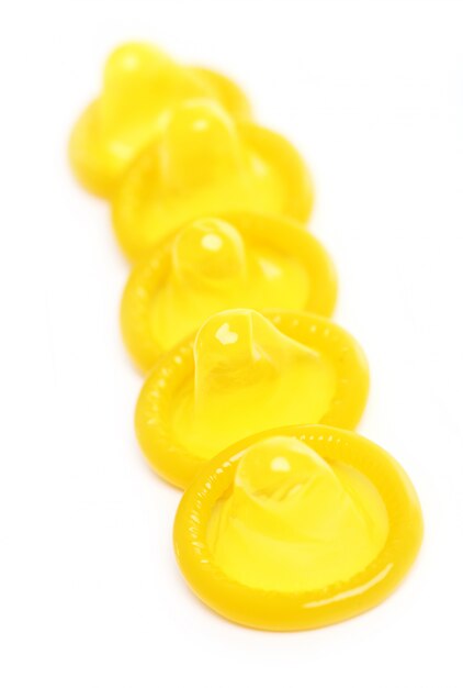 Closeup of yellow condoms