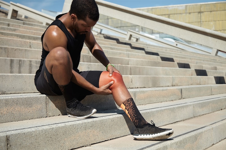 Free Photo closeup of young man with knee injury