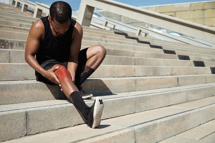 Free Photo closeup of young man with knee injury