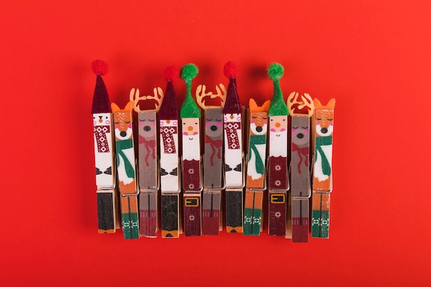 Clothes pegs decorated for Christmas