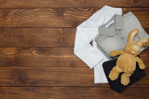 Clothes on wooden table