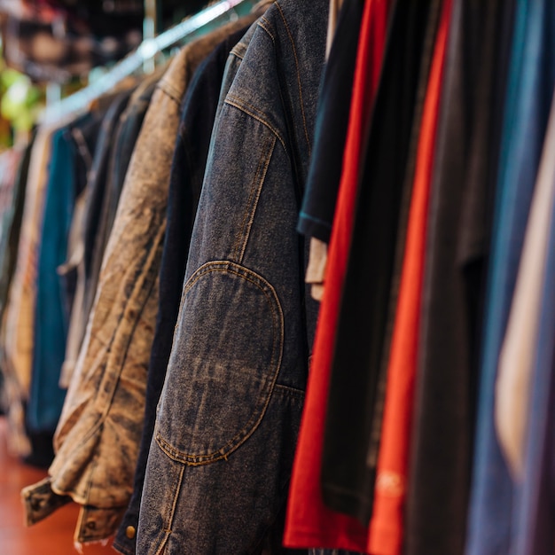 Clothing on hanger at the modern shop boutique