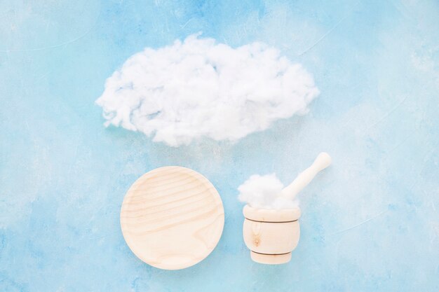 Cloud over the plate, mortar and pestle