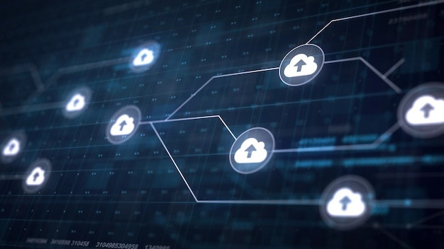 Cloud Upload Icon Line Connection of Circuit Board