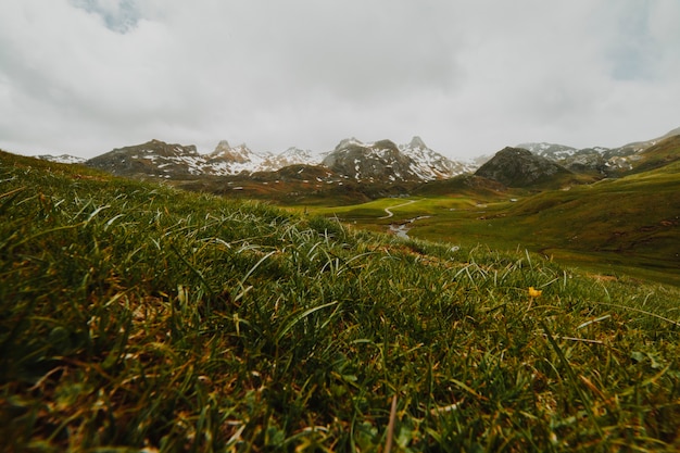 Free photo cloudy rocky landscape with vegetation