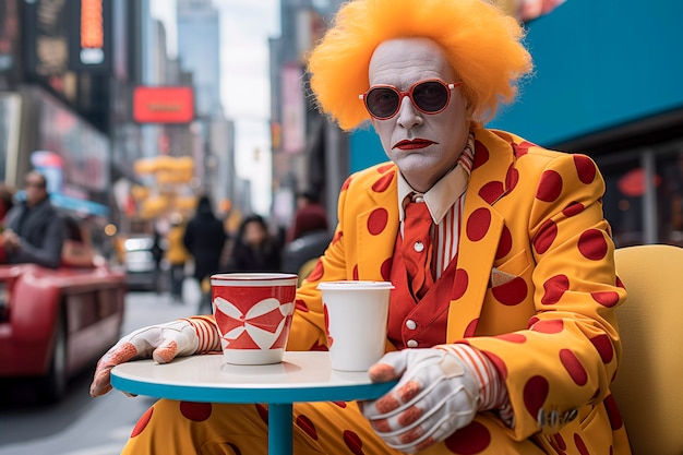 Free photo clown man walking on new york streets