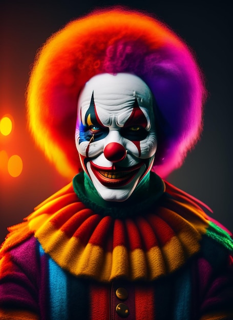 Free photo a clown with bright colored hair and a smile on his face.