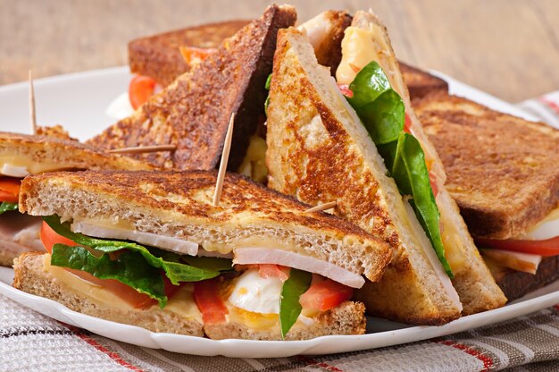 Club sandwich with chicken and ham