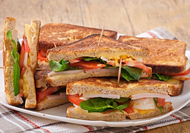 Club sandwich with chicken and ham