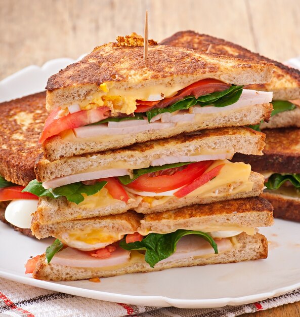 Club sandwich with chicken and ham