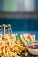 Free photo club sandwich with french fries with pepper sos .fast cuisine