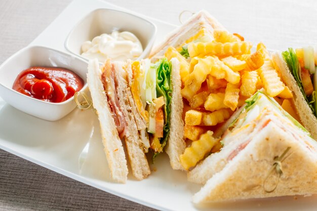 Club sandwich with vegetable and sauce