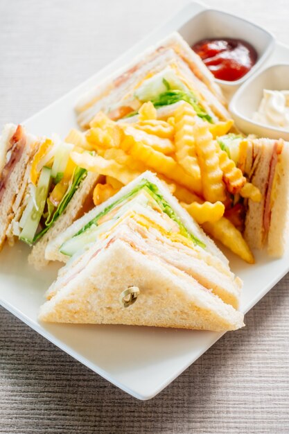 Club sandwich with vegetable and sauce