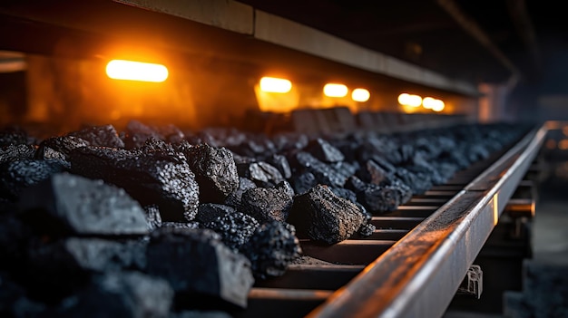 Free photo coal on a conveyor belt in motion