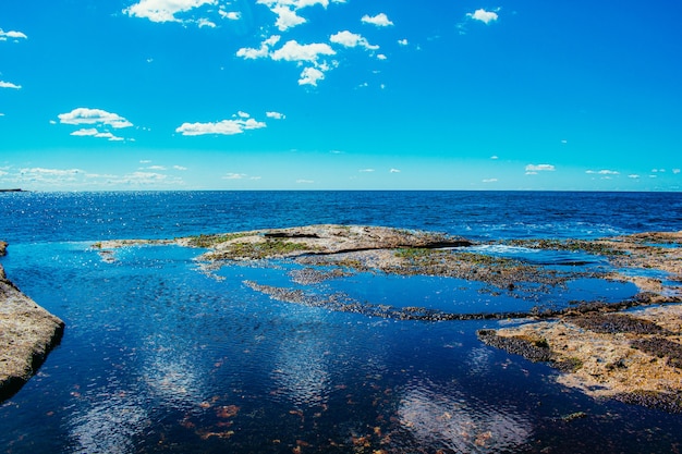 Coast of the blue sea merging with the sky