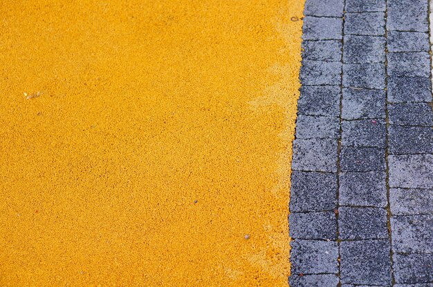 Cobblestone pathway near yellow small rocks