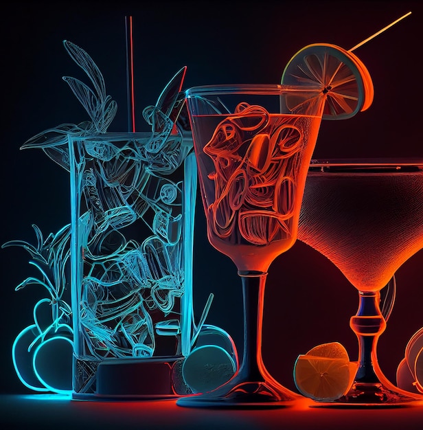 Free photo cocktail bar drink with neon style generative ai