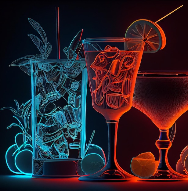 Cocktail bar drink with neon style generative AI