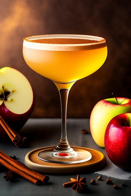 Foto gratuita un cocktail con una mela rossa sul fondo