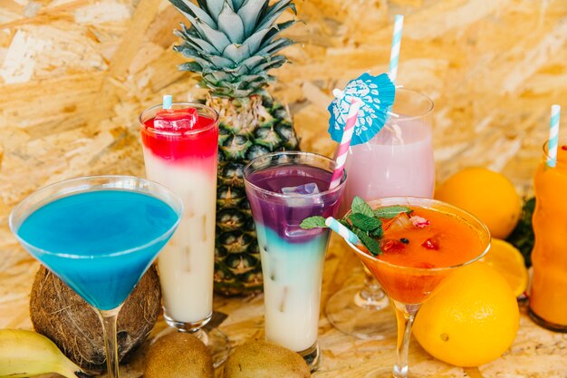 Cocktails and tropical fruits