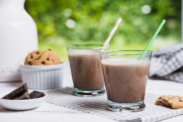 Cocoa in glass on table