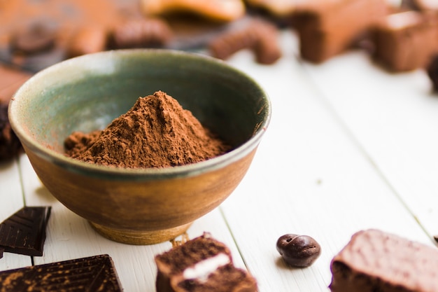 Cocoa powder in ceramic bowl