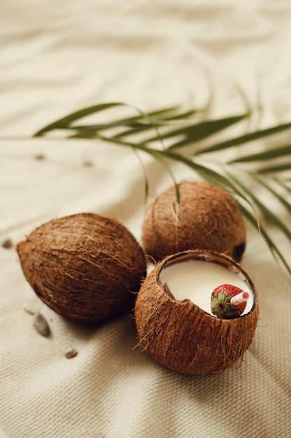 Free photo coconut cocktail, summer vacation concept