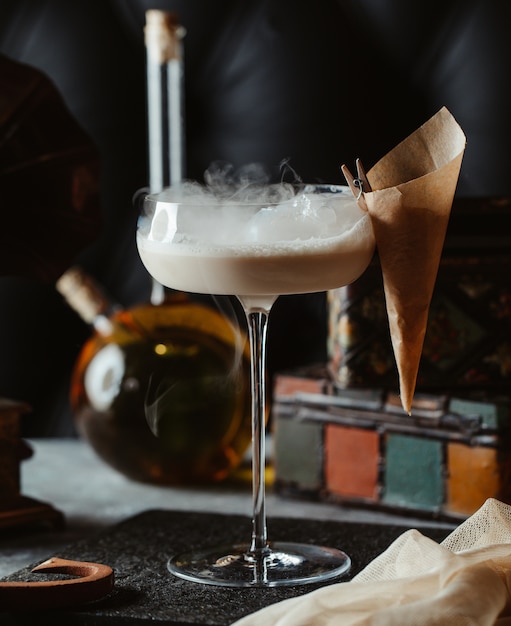 Coconut milk cocktail with cold steam